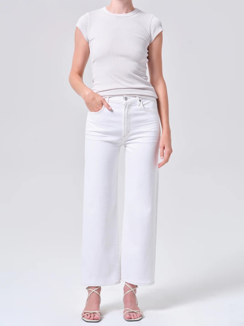 AGOLDE Harper Crop Denim Jean White Size 25 Comfort Stretch Wide Leg High Waist